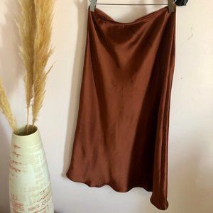 Rust silk midi skirt